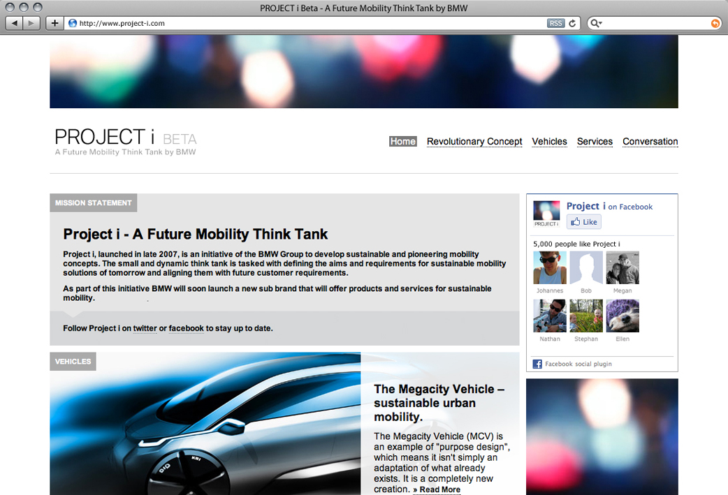 BMW Project i Website Homepage