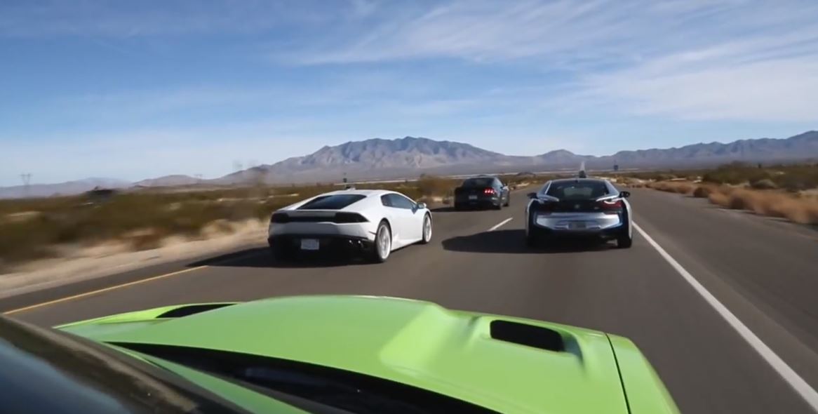 BMW i8 vs Lamborghini Huracan vs Dodge SRT Hellcat vs Ford Mustang – Video Revealed