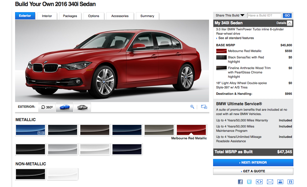 2016 BMW 3-Series 340i Online Configurator Is Now Available on BMW USA