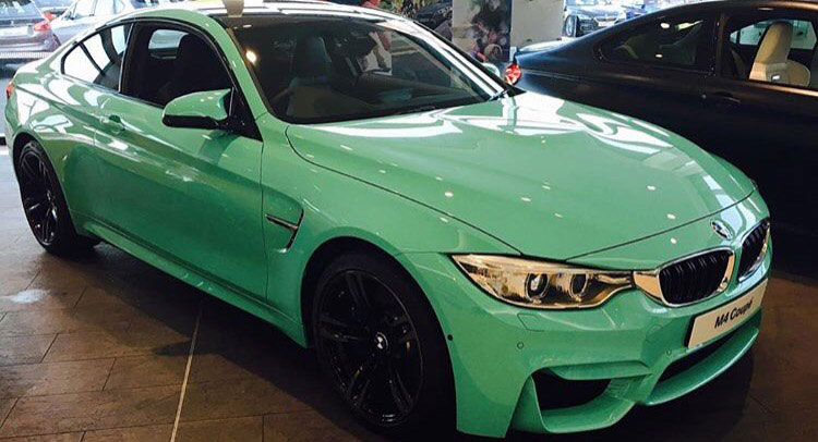 Individual Mint Green F82 BMW M4 Pops-Up in BMW Dealership